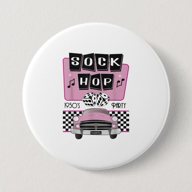Socken Hop Dance Kostüm Retro 50er Pink Rocka der  Button (Vorderseite)