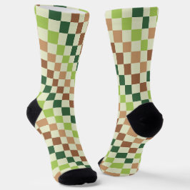 Socken mit saurem grün-schwarzen Schachbrettmuster