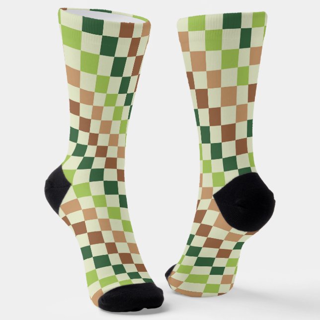 Socken mit saurem grün-schwarzen Schachbrettmuster (Gewinkelt)