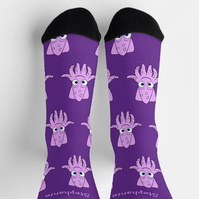 Socken mit violettem Tintenfisch-Design (Oben)