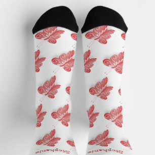 Socken Red Butterfly Design