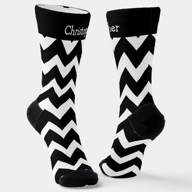Socken Schwarz-Weiß-Zickzack-Muster (Gewinkelt)