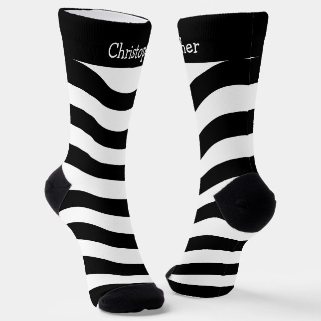 Socken Schwarze und Weiße Wellenförmige Streifen D (Gewinkelt)