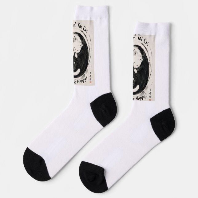 Socken zeigen, dass Katzen und Tai Chi dich glückl (Linkes Detail)