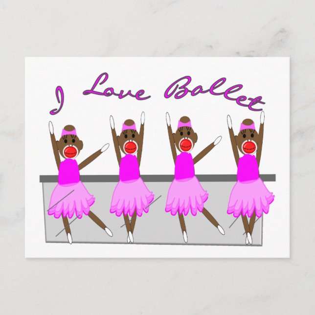 Sockenaffe   "I LIEBE BALLET" Postkarte (Vorderseite)