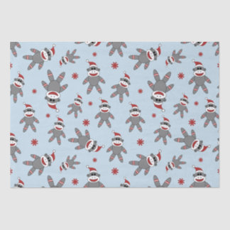 Sockenaffe mit Weihnachtsmannmütze auf Blue Christ Seidenpapier