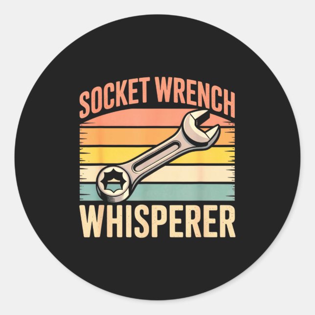 Socket Wrench Whisperer Retro Mechanic Crew Auto T Runder Aufkleber (Vorderseite)