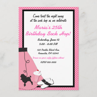 SockHop Pink Poodle Skirt Party der 50er Jahre Einladung