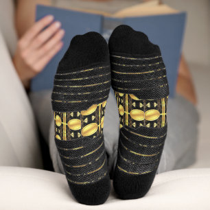 Socks Gold Black Abstrakt Pattern Socken
