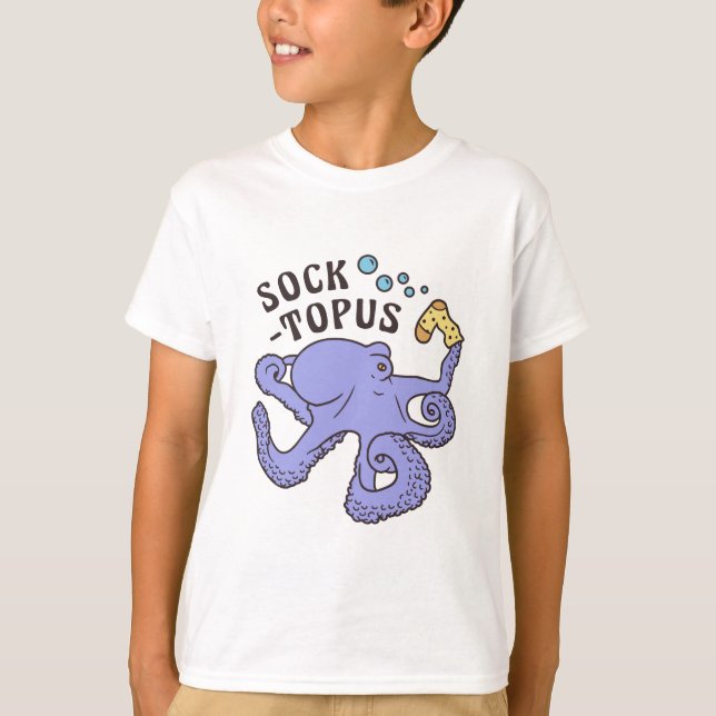 Socktopus Blauer Kraken mit Sockfunny Meme T-Shirt (Vorderseite)