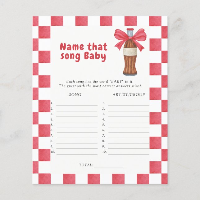 Soda baby shower Name that song baby game (Vorderseite)