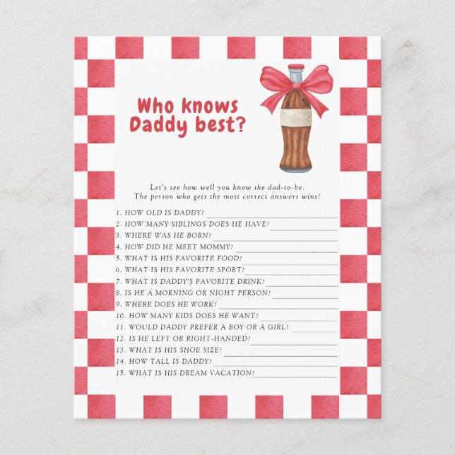 Soda baby shower Who knows daddy best game (Vorderseite)