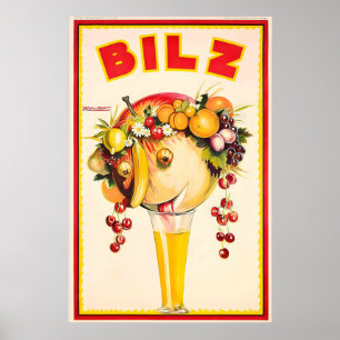 Soda Bilz Orangensaft Achille Mauzan Vintage Essen Poster