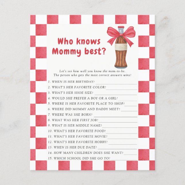 Soda Bottle baby shower Who knows mommy best game (Vorderseite)