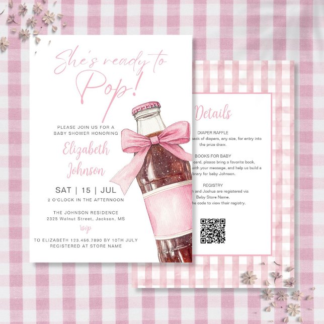Soda Bottle Pink Bow Baby Shower All In One Einladung (Soda Bottle Pink Bow Baby Shower All In One Invitation)
