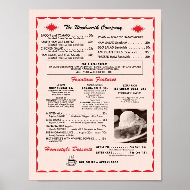 Soda Fountain Menu Poster (Vorne)
