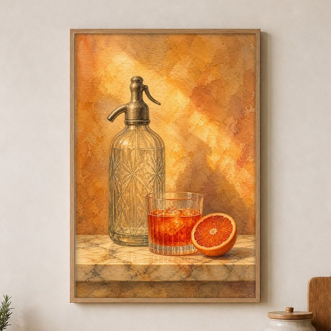 Soda Siphon und Bitterorange Wasserfarbenposter Poster (Shown framed for scale. Poster ships unframed; frames are an optional add-on.)