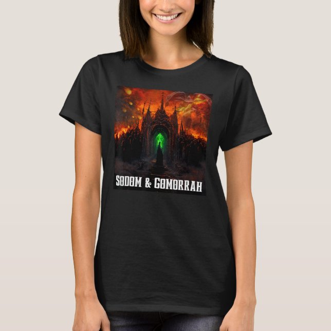 Sodom und Gomorrah Stadt brennen mit Engel und Chu T-Shirt (Vorderseite)