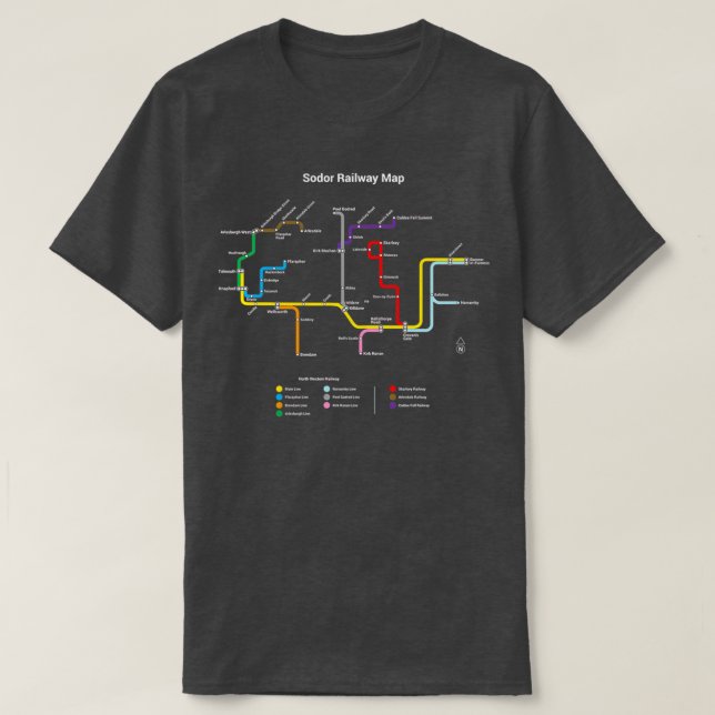 Sodor Railmap TTC Style Dark 1 T-Shirt (Design vorne)