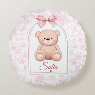 Sofia Benutzerdefiniertes rosa Teddy-Bär-Kinderz Rundes Kissen