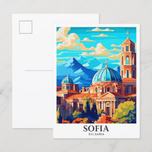 Sofia Bulgaria Art Vintage Travel Illustration Postkarte