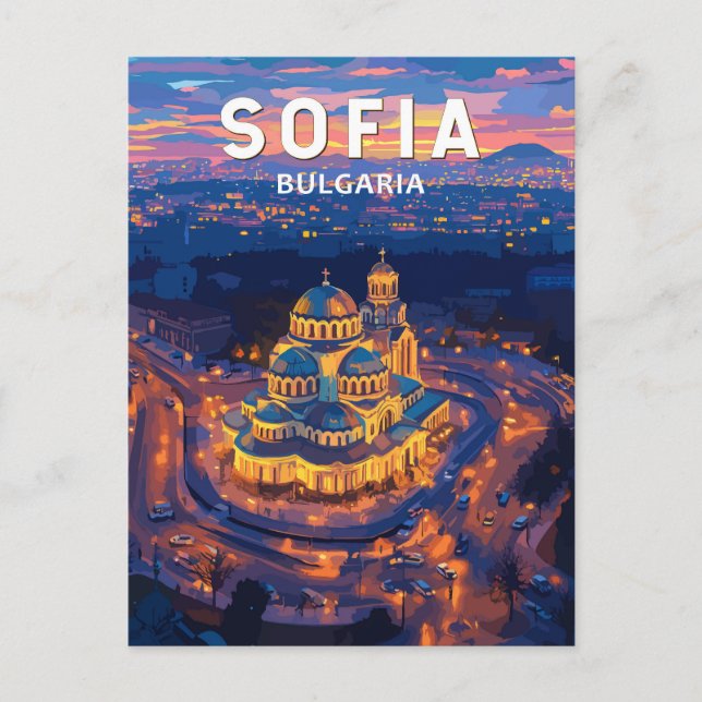 Sofia Bulgaria Illustration Travel Art Vintag Postkarte (Vorderseite)