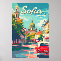 Sofia Bulgaria Vintag Retro Travel Illustration