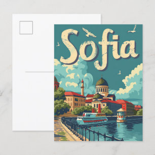 Sofia Bulgaria Vintag Retro Travel Illustration Postkarte