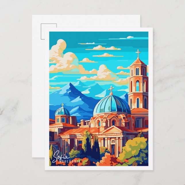 Sofia Bulgaria Vintage Illustration Postkarte (Vorne/Hinten)