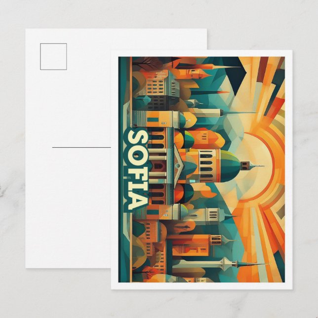 Sofia Bulgarien Reisen künstlerisch bunt Postkarte (Vorne/Hinten)