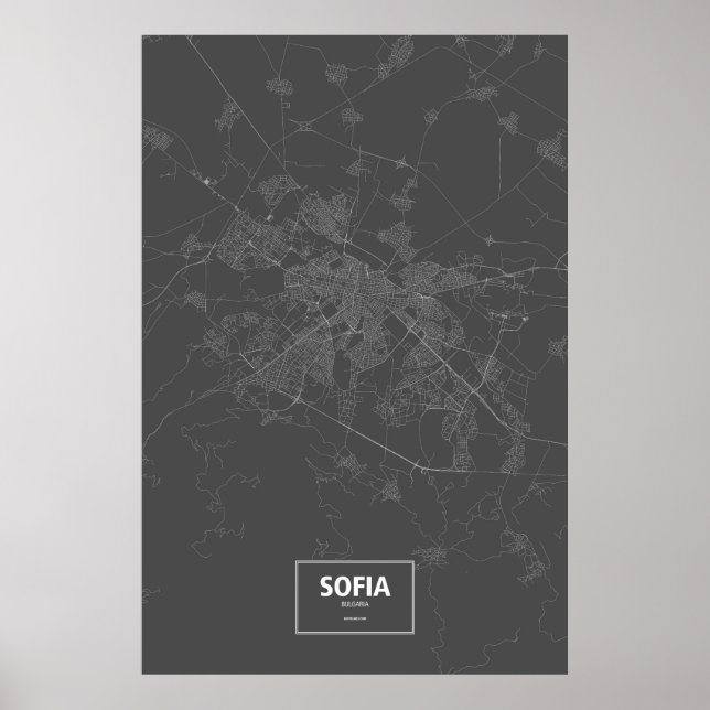 Sofia, Bulgarien (weiß auf schwarz) Poster (Vorne)