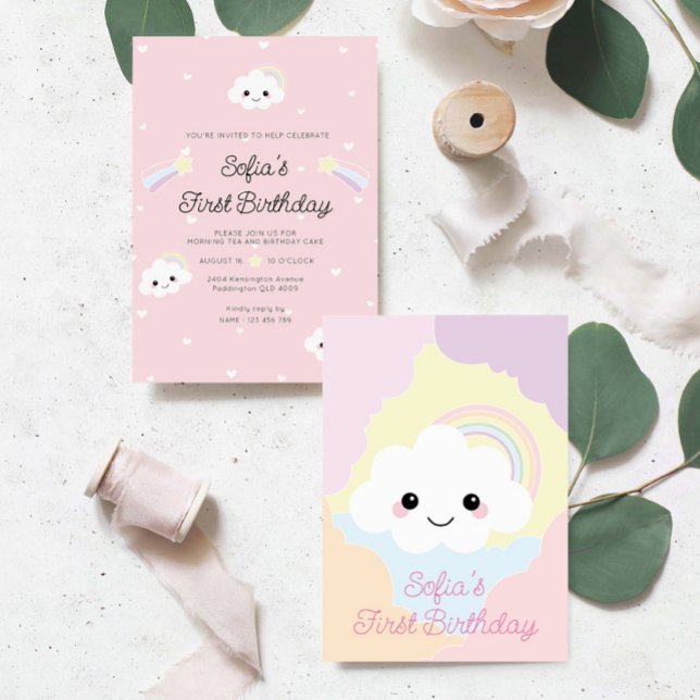 Sofia Cloud Erster Geburtstag Einladung (Sofia Cloud First Birthday Invitation )
