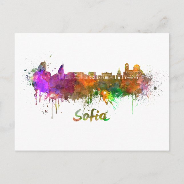Sofia skyline im Watercolor Postkarte (Vorderseite)