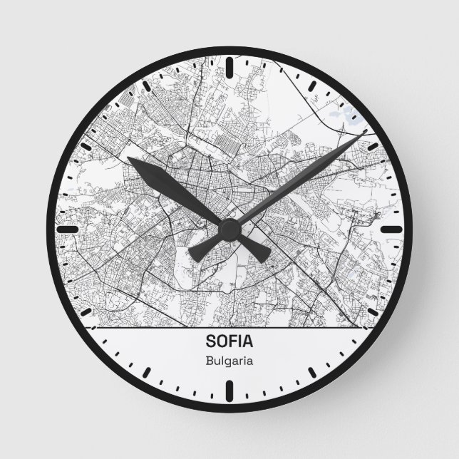 Sofia-Uhr-Stadt-Linienkunst Runde Wanduhr (Vorderseite)
