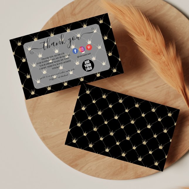 Sofisticated Black Gold Crown Layout Dankeskarte (Von Creator hochgeladen)