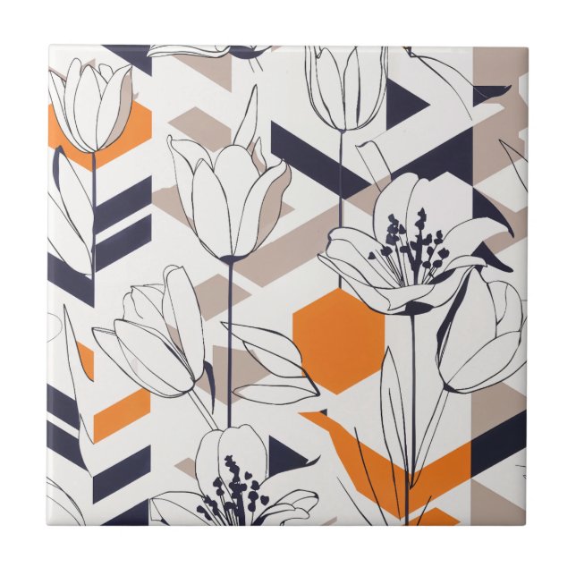 Sofisticated geometrisches Tulpenmuster in warmer  Fliese (Vorderseite)