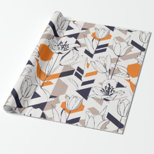 Sofisticated geometrisches Tulpenmuster in warmer Geschenkpapier