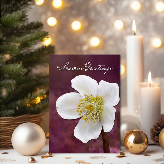 Sofisticated High-Poly Winter-Rosen-Kunst Jahresze Karte (High-Poly Winter Rose Art Card - Elegant Burgundy Christmas Greeting.)