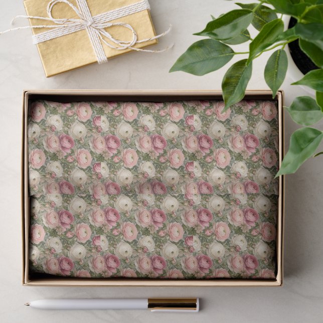 Sofisticated Ranunculus Blumenprint Seidenpapier (Geschenk)