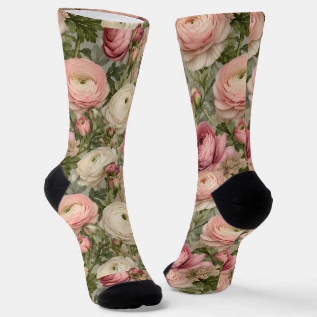 Sofisticated Ranunculus Blumenprint Socken (Gewinkelt)