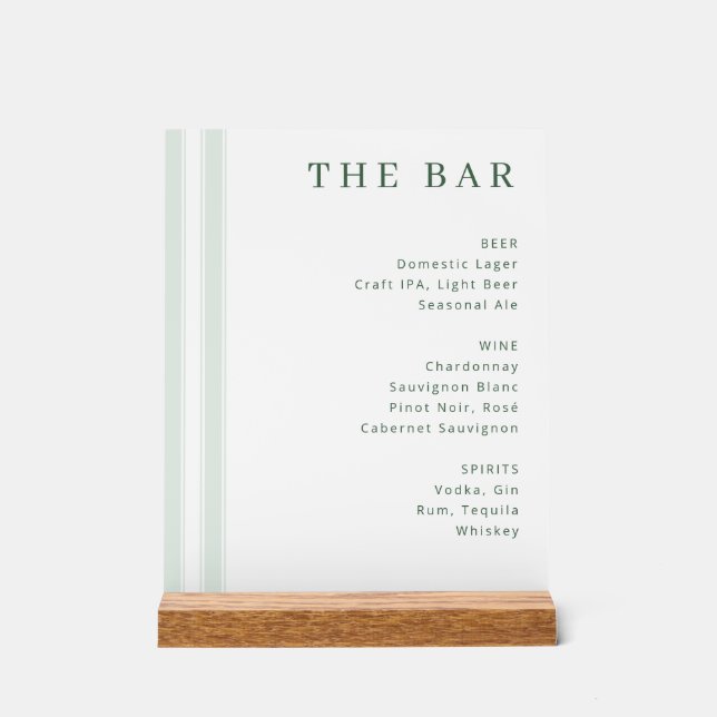 Sofisticertes weißes minimalistisches Bar-Menü Acrylschild (Vorderseite)
