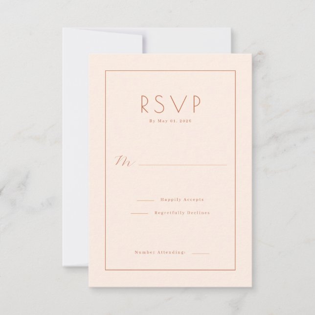 Sofisticierte Peach-Minimalist-RSVP RSVP Karte (Vorderseite)