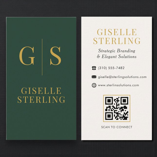 Sofisticierte Waldgrün-Gold-QR-Code Visitenkarte (Von Creator hochgeladen)