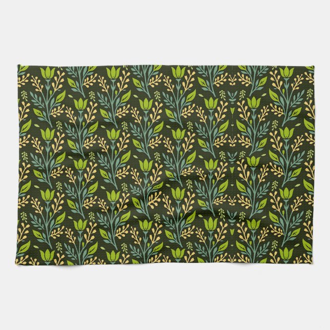 Sofisticiertes blaues und beige Blumendesign  Geschirrtuch (Horizontal)