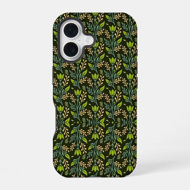 Sofisticiertes blaues und beige Blumendesign  iPhone 16 Hülle (Rückseite)