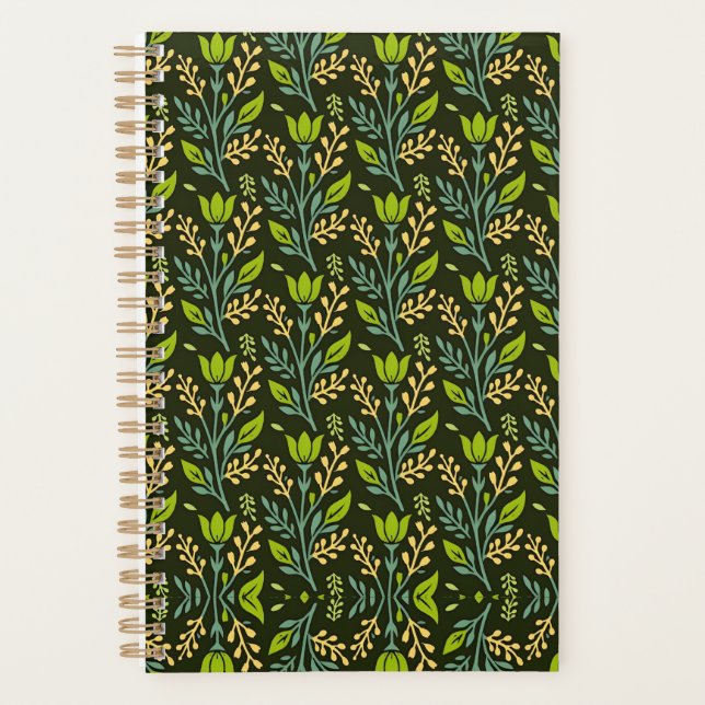 Sofisticiertes blaues und beige Blumendesign  Planer (Vorderseite)