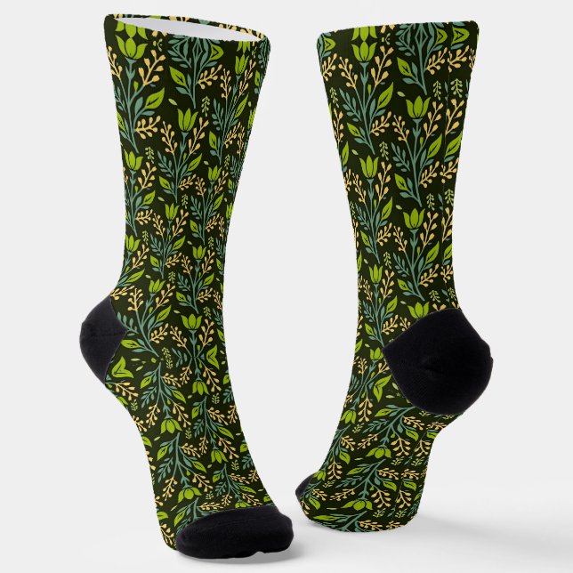 Sofisticiertes blaues und beige Blumendesign  Socken (Gewinkelt)