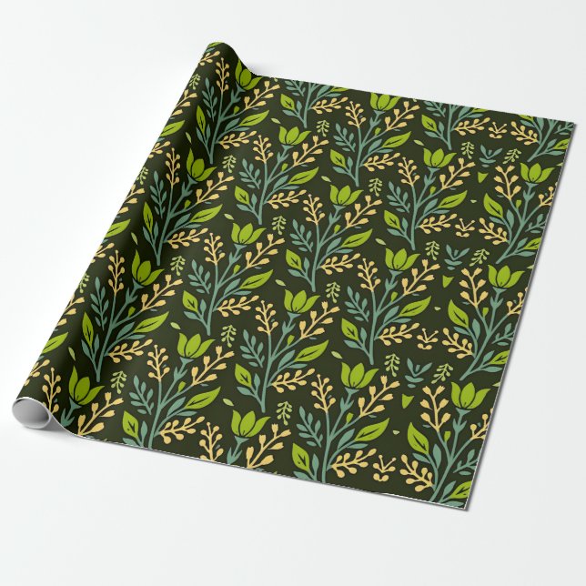 Sofisticiertes blaues und beiges Blumenmuster-Desi Geschenkpapier (Ungerollt)