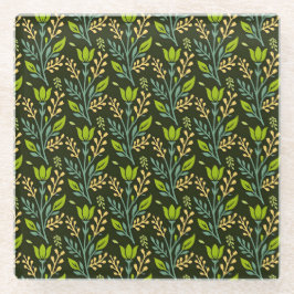 Sofisticiertes blaues und beiges Blumenmuster-Desi Glasuntersetzer