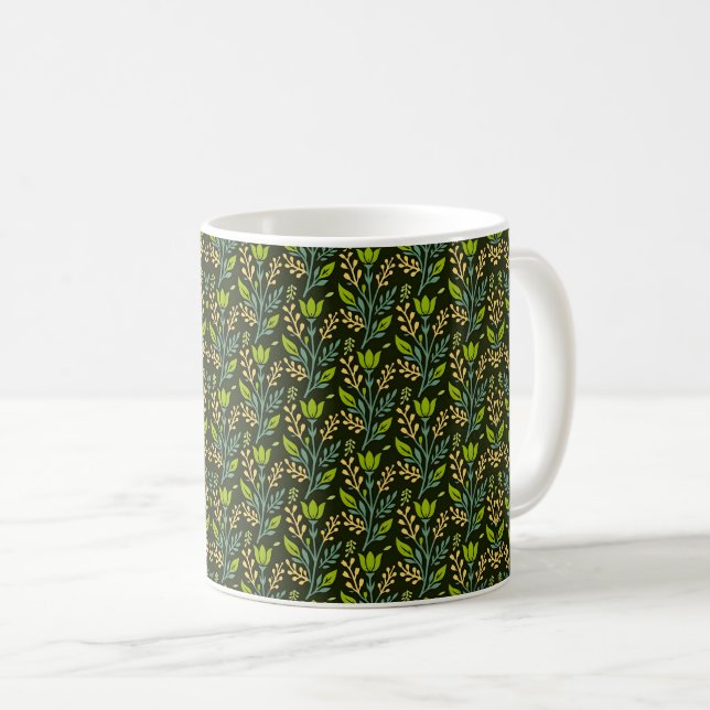 Sofisticiertes blaues und beiges Blumenmuster-Desi Kaffeetasse (VorderseiteRechts)